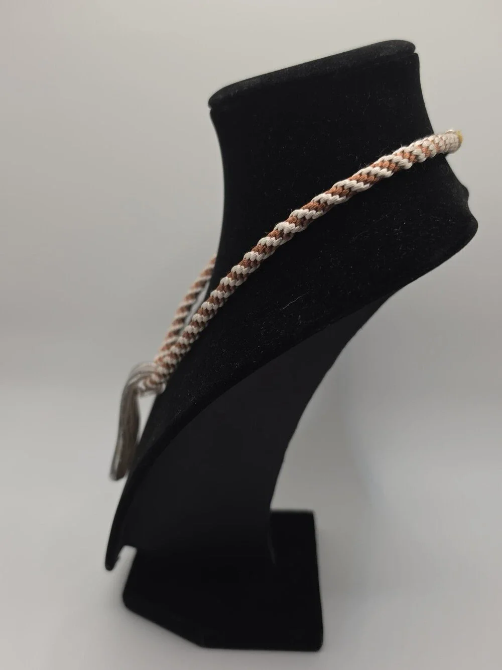Glass Pendant Necklace Choker Style Braided Cord Chocolate & Glittery Silver